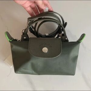 Longchamp Le Pliage Dark Green Canvas Mini Bag